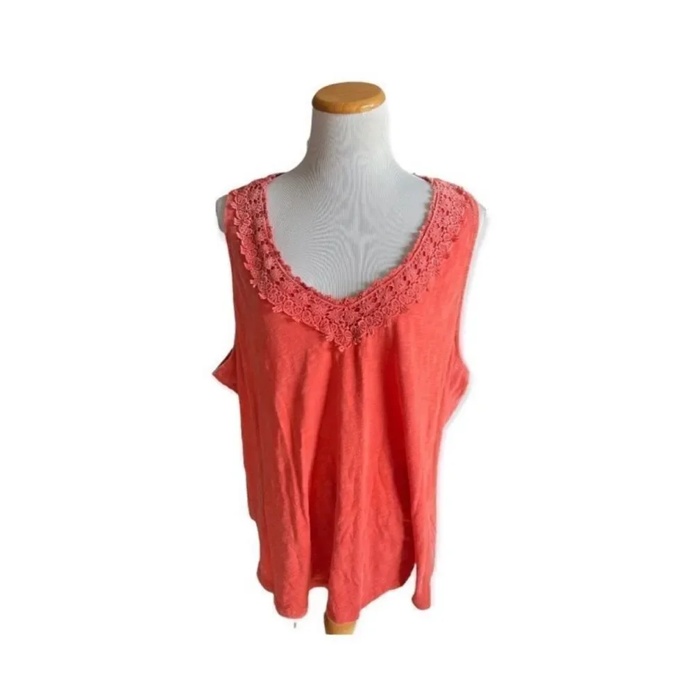 NWT Womens Knox Rose Lace Crocheted Trim V Neck Sleeveless Top - Sz 1X